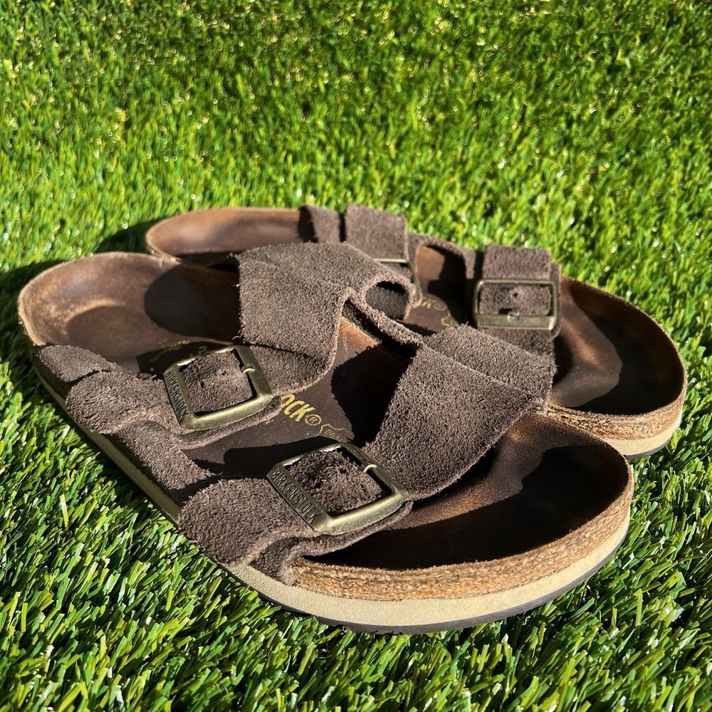 Birkenstock Arizona Sandals Women Size 8 Narrow Mocha Brown 2 Strap Birko-Flor